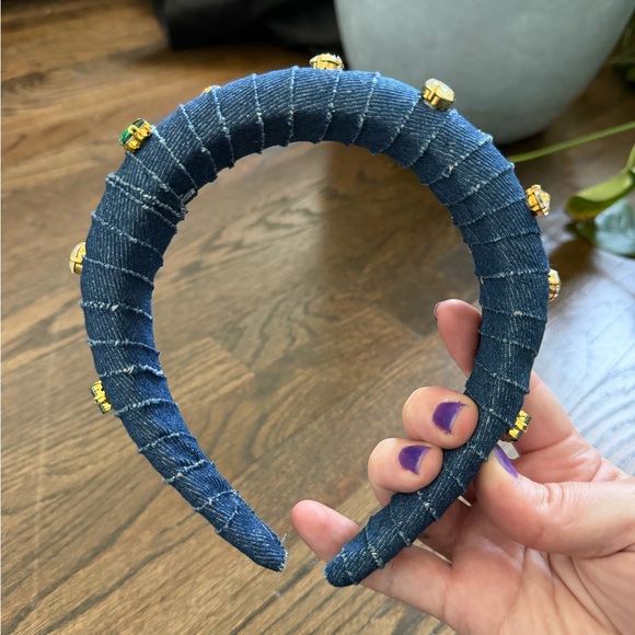 Accessories - Denim Jewel Embellished Padded Headband - Blue